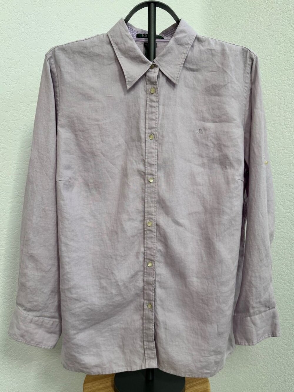 Lauren Ralph Lauren Woman 1X 100% Linen Button Front Shirt Purple Lilac